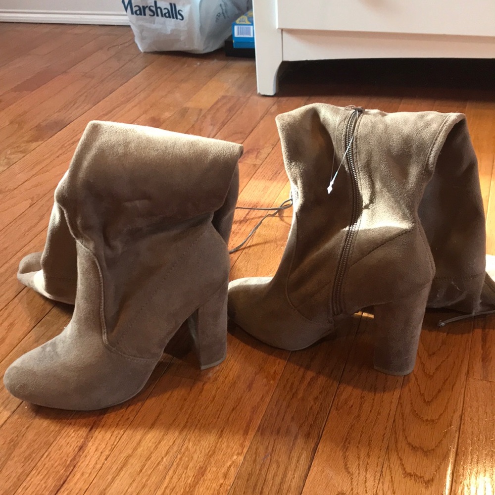 Brown/tan suede thigh high boots